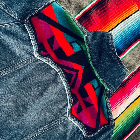 Pendleton™ Wool Hand Chainstitched Reworked True Religion Denim Jacket - Picture 3 of 7